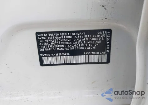 2014 Volkswagen Cc 2.0T R-Line z USA, uszkodzony, nr VIN WVWBN7AN8EE505436